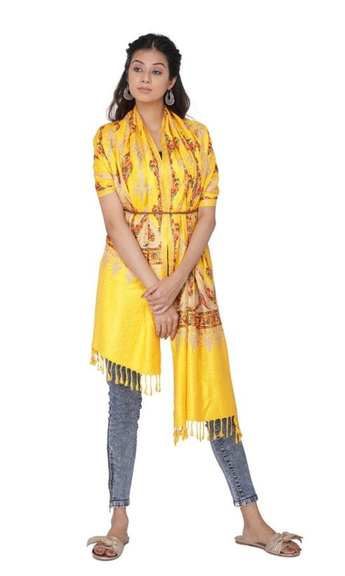 Acrylic/Viscose Stole For Women Yellow