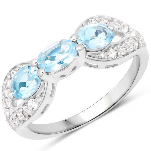 1.71 Carat Genuine Blue Topaz and White Topaz .925 Sterling Silver