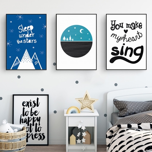 Cartoon Sleep Under Stars Moon Blue Sky Nursery