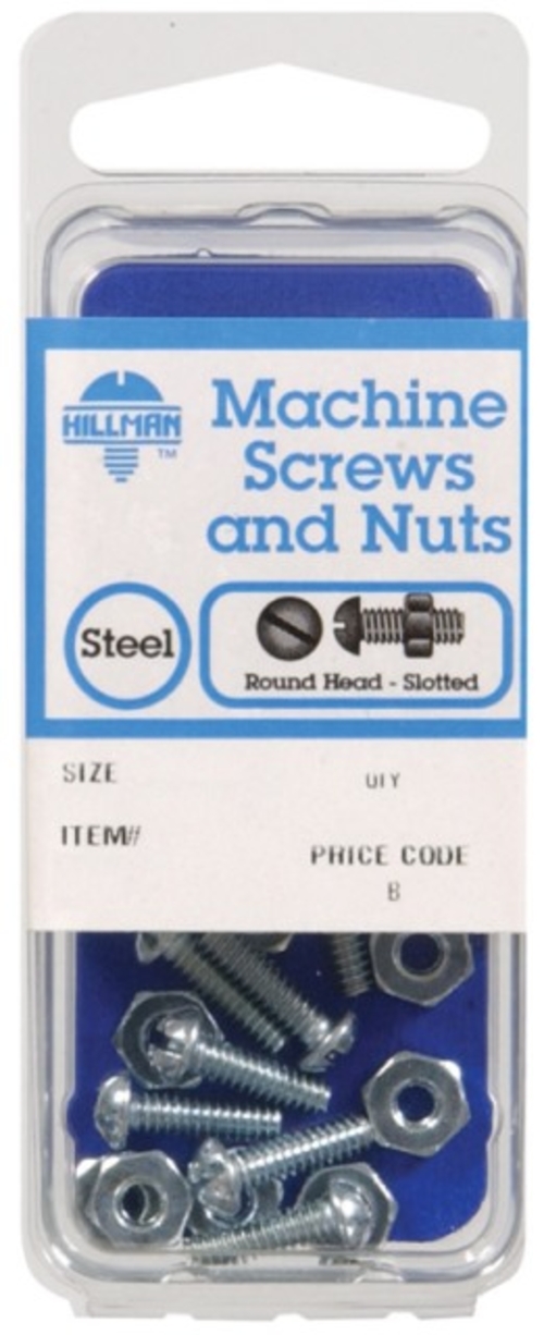 Hillman 7656 6-32 x 1 in. CD10 Combination Slotted Screw with Nut- pac
