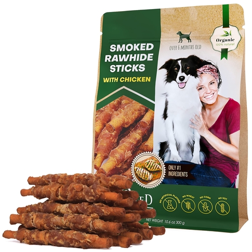 Dog Smoked Rawhide Sticks Wrapped Chicken & Pet Natural Chew Treats  