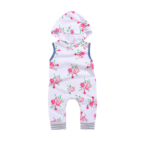 Hoodie Cotton Sleeveless Floral White Newborn