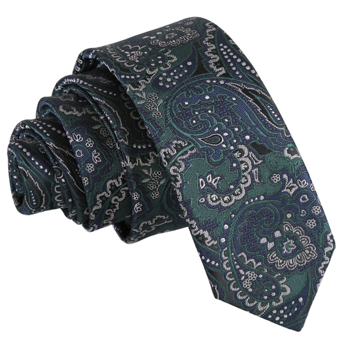 Royal Paisley Skinny Tie - Green & Navy