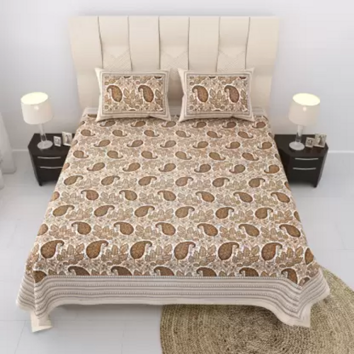 244 TC Cotton Super King Floral Flat Bedsheet  (Pack of 1, BegLeaf)