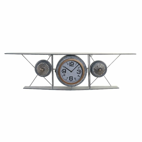 Wall Clock DKD Home Decor Crystal Iron Aeroplane MDF Wood Dark grey