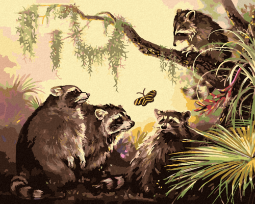 Zuty - Paint by Numbers - RACCOON AND BUTTERFLY (D. RUSTY RUST), 40x50