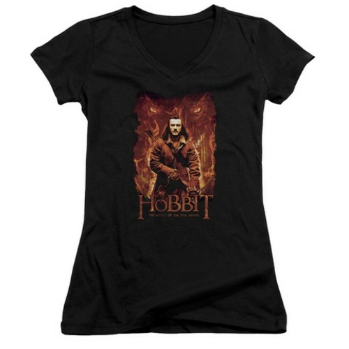 Trevco Hobbit-Fates Junior V-Neck Tee- Black - Large