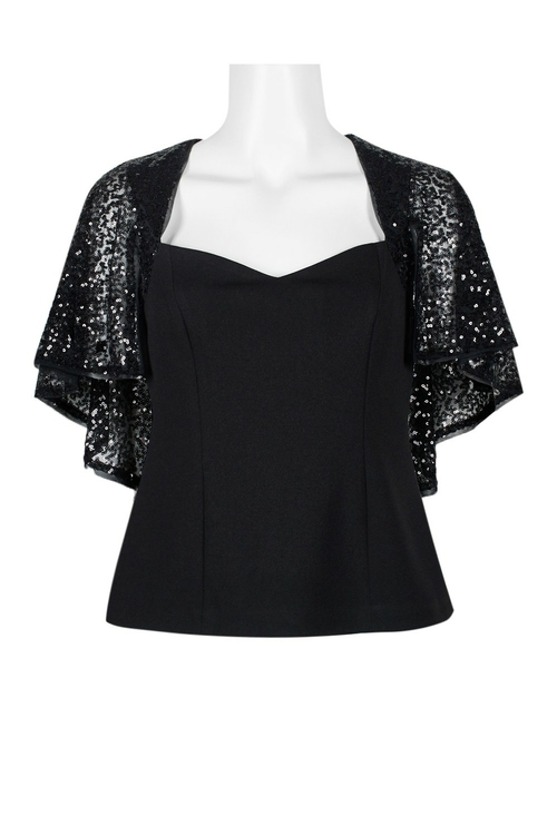 Adrianna Papell Short Sleeve Queen Anne Sequined Crepe Top