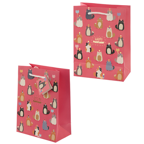 Feline Fine Happy Purrthday Cat Design Medium Gift Bag