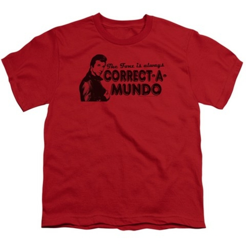 Trevco Happy Days-Correct A Mundo - Short Sleeve Youth 18-1 Tee - Red-