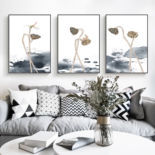 Watercolor Lotus Poster Canvas Paintings