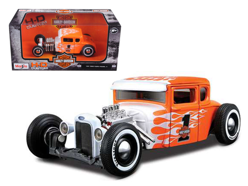 1929 Ford Model A Harley Davidson Orange With Flames #1 1/24 Diecast