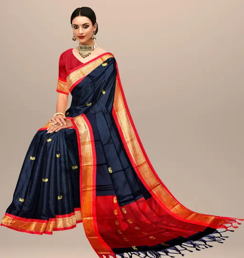 Women's Traditional Paithani Cotton Silk Saree With Blouse Piece (