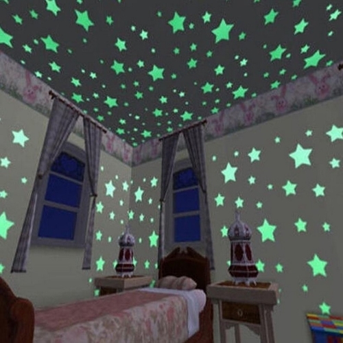 100Pcs 3D Luminous Star Wall Sticker Kids Bedroom