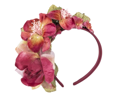 Burgundy flower headband fascinator