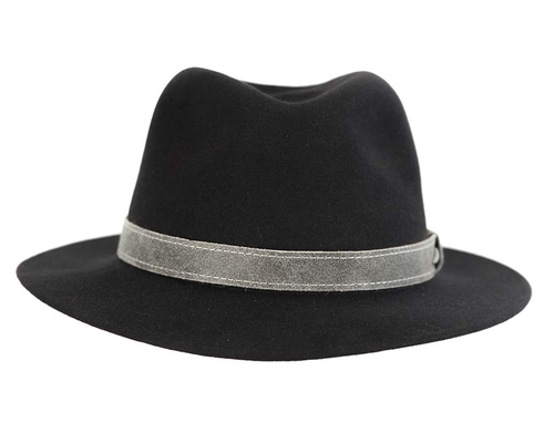 Black rabbit fur mens wide brim fedora hat