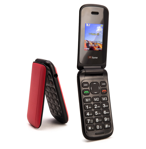 TTfone TT140 Red Flip Folding Phone with Mains Charger, EE pay as you