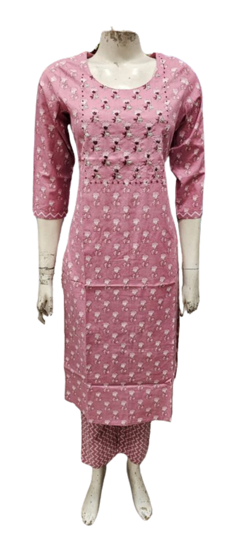 Women Cotton Stitched Kurta With Pant Size L Color Pink