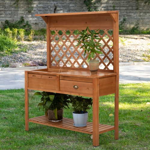 Outsunny 47'' x 17'' x 59'' Wooden Garden Potting Table with Shelf