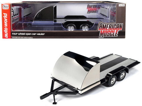 Four Wheel Open Car Hauler Trailer Black for 1/18 Scale Models by