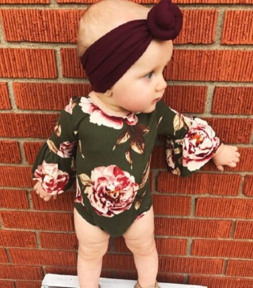 Newborn Baby Girls Clothes Flare Sleeve Flower