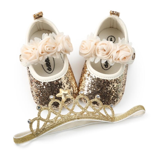 2PCS/Set Bling PU baby shoes + Elastic Crown