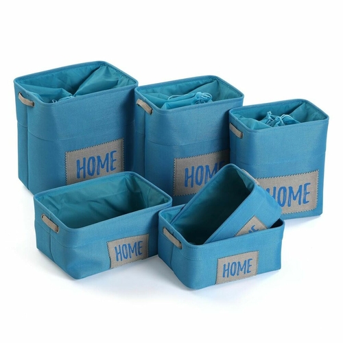 Basket set Versa Home Blue Textile (30 x 40 x 45 cm) (6 Pieces)