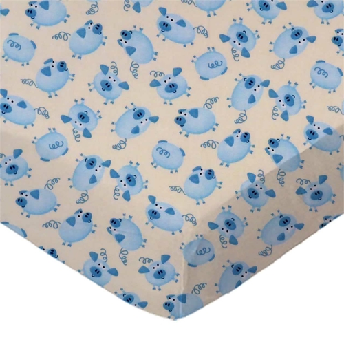 SheetWorld Fitted Crib Sheet - 100% Cotton Woven - Blue Piggies, Made