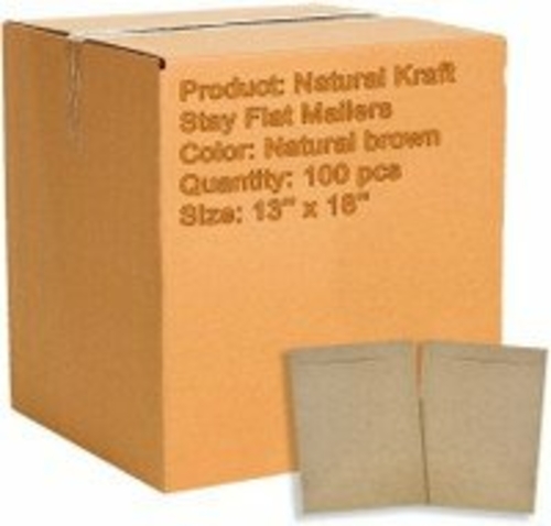 100 Pack Natural Kraft Stay Flat Mailers 13 x 18 Brown Chipboard