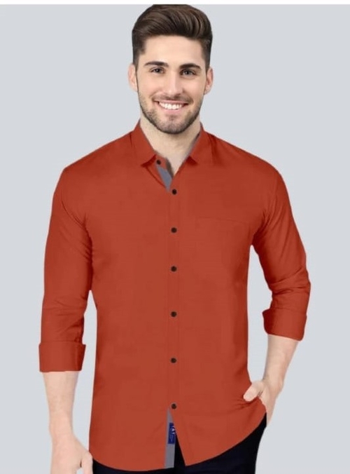 Orange Men Slim Fit Solid Spread Collar Casual Shirt