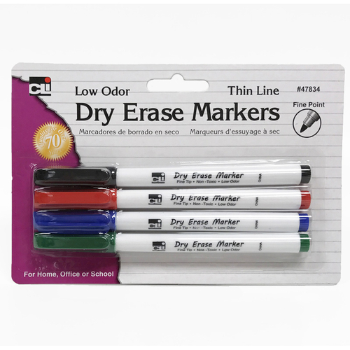 Charles Leonard CHL47834BN Thin Line Dry Erase Marker - Assorted Color