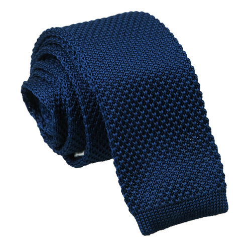 Plain Knitted Skinny Tie - Navy Blue