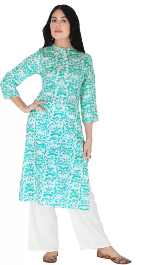 Women Floral Print Viscose Rayon Straight Kurta  (Light Blue) Size XXL