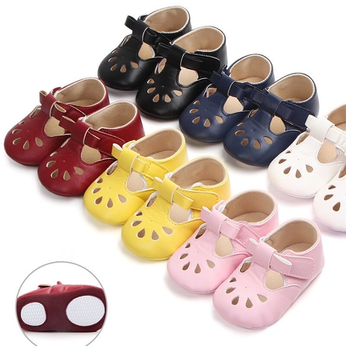 2019 Solid PU leather Newborn girls shoes hollow