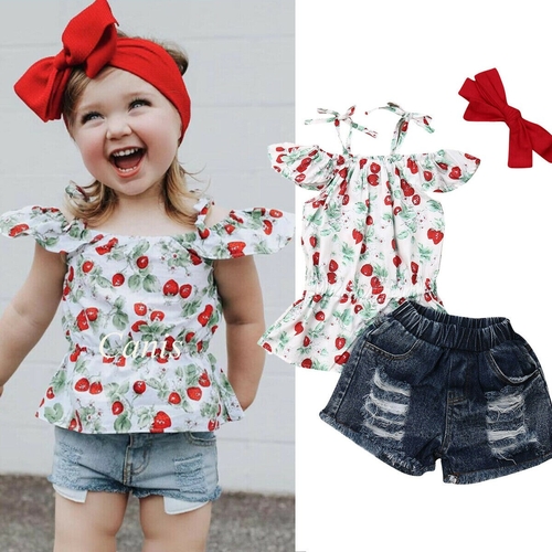 Newly Cute Kid Baby Girl Clothes Sets 3pcs Cherry