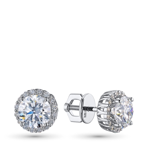 14K White Gold Earring Studs with 34 Round-Cut Lab-Created Diamonds