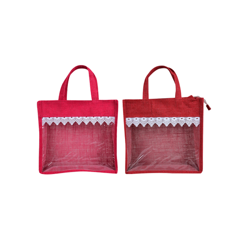 Pink and Red Color bag for lunch box, one side transparent design