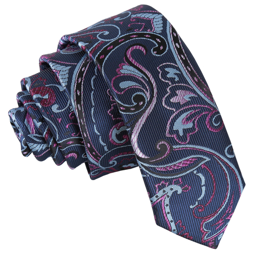 Cypress Paisley Skinny Tie - Blue & Pink