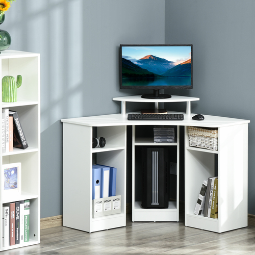 HOMCOM L-Shaped Computer Desk with Monitor Stand Home Office Corner