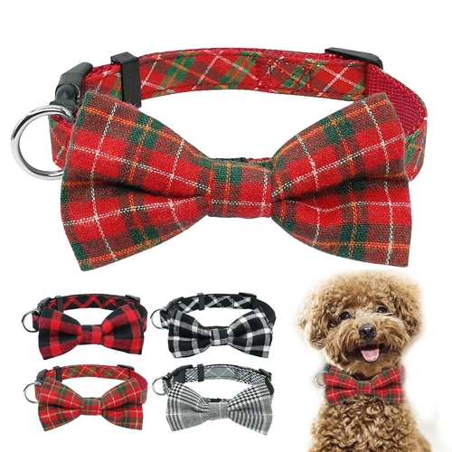 Fashion Plaid Dog Collar With Bowtie Puppy
