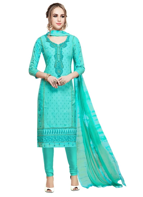 Generic Women's Cotton Salwar Material (Turquoise,