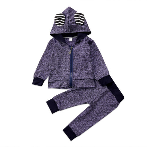 Casual Newborn Baby Boys 3D Ear Hooded Tops Pants