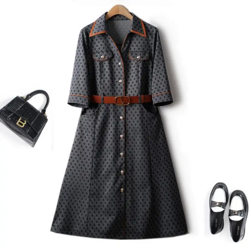 European Station Printed Denim Blue Dress Women Spring Summer Half