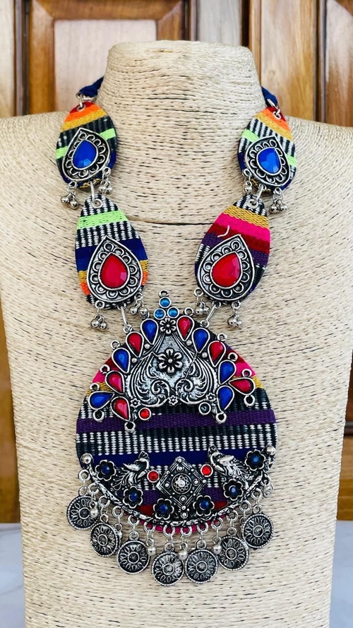 Silver Oxidized Drop Ethnic Traditonal Choker Set