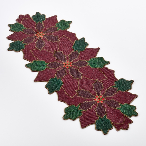 SARO 5825.R15 15 in. Beaded Poinsettia Design Placemat  Red - Set of 4