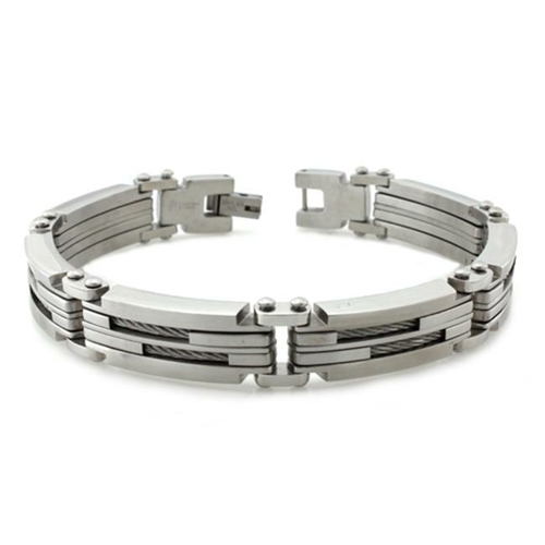 Stainless Steel Dual Cable Inlay Link Bracelet