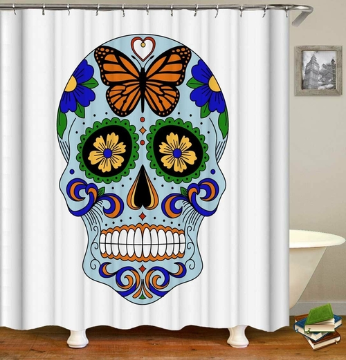 Fresh Light Blue Sugar Skull Shower Curtain