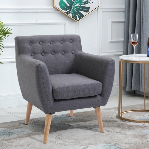 HOMCOM Mid-Century Modern Accent Arm Chair Linen Upholstery Tufted