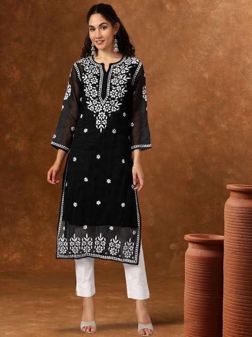 Chikankari Kota Cotton straight Kurta with Matching Slip (Size-XL)