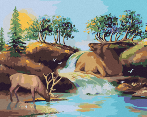 Zuty - Paint by Numbers - MOOSE AT A WATERING HOLE (D. RUSTY RUST),